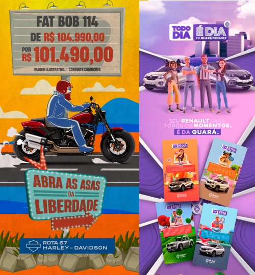 Campanha automóvel para a Guará Renault e a Harley-Davidson