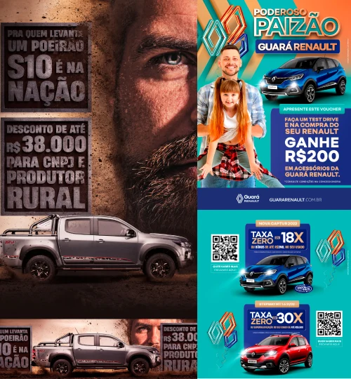 Campanha automóvel para a Guará Renault e a Harley-Davidson