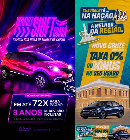 Campanha automóvel para a Guará Renault e a Harley-Davidson